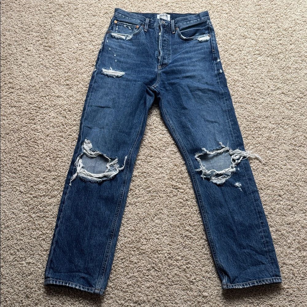 Agolde Distressed Denim Jeans Size 26 Straight Leg Pinch Waist